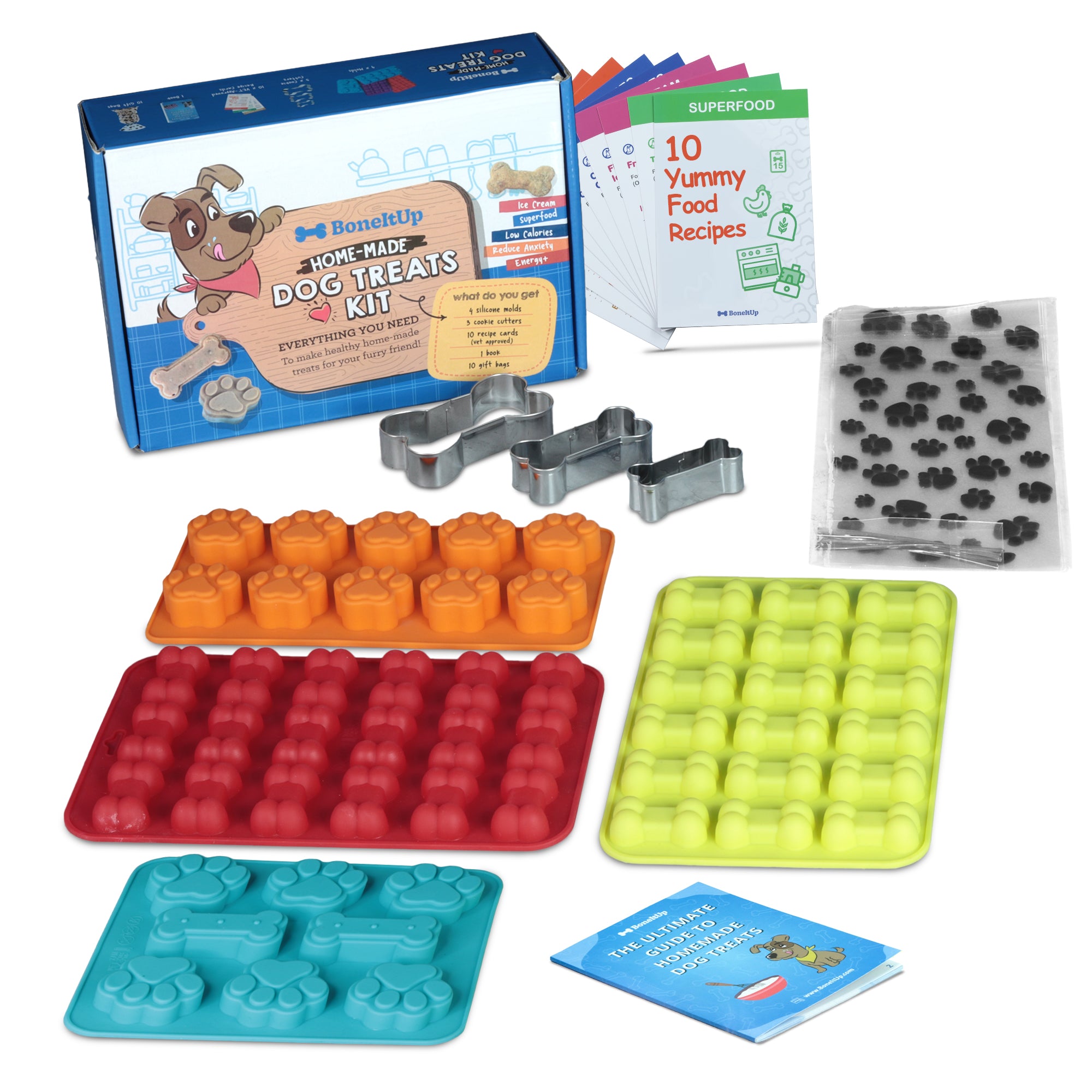 All-in-One Dog Treat Baking Kit with Silicone Molds, Cookie Cutters, Recipe Book & Gift Bags – Make Homemade Dog Biscuits with Ease & Love
