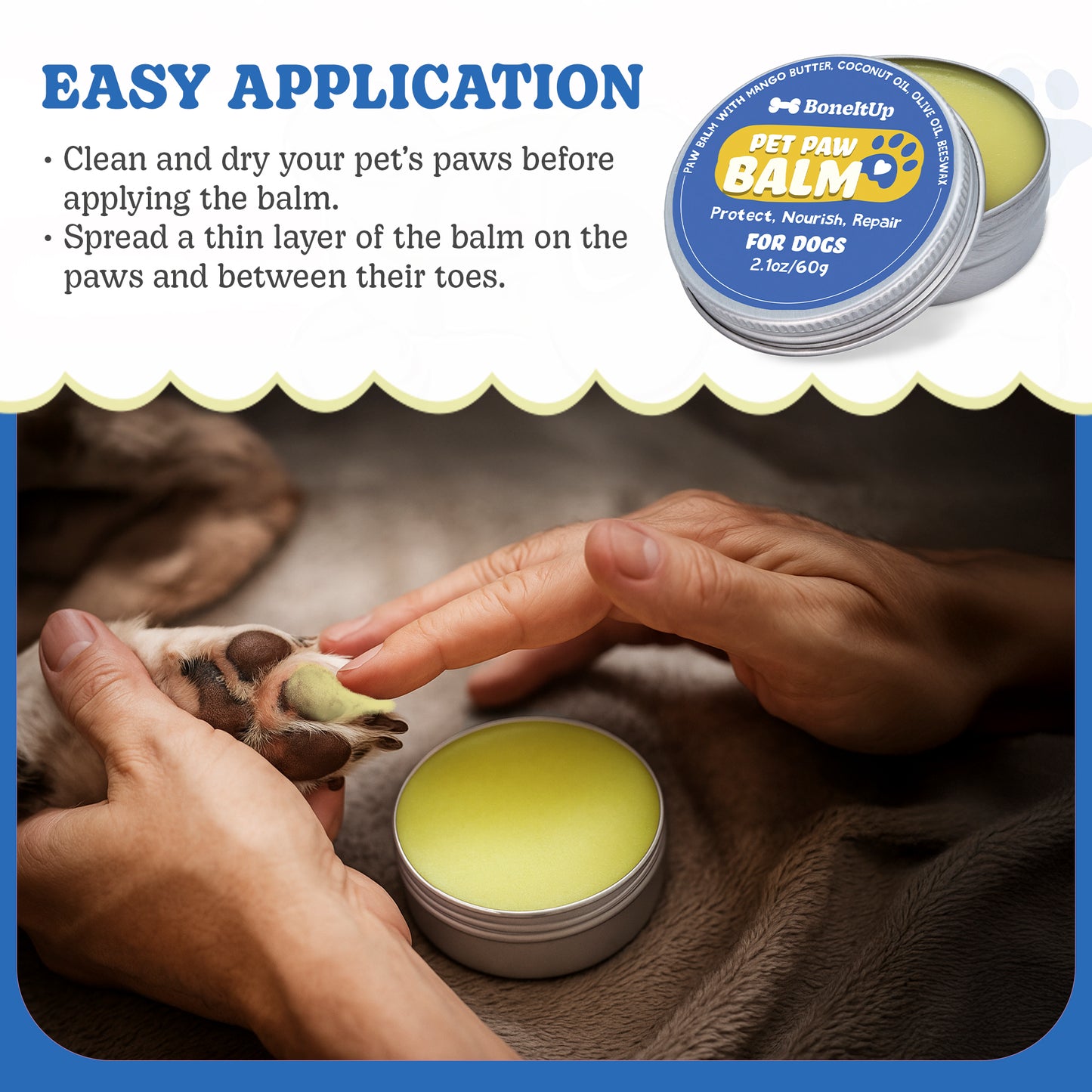 All-Natural Pet Paw Balm for Dogs – Paw Wax Soother with Mango Butter, Coconut Oil & Beeswax – 2.1 oz